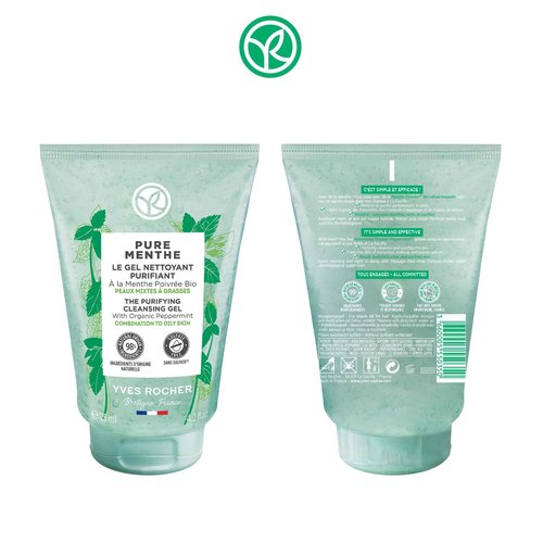 Yves Rocher Purifying Cleansing Gel for Combination to Oily Skin – Pure Menthe – 4.2 Oz – 1 Ct