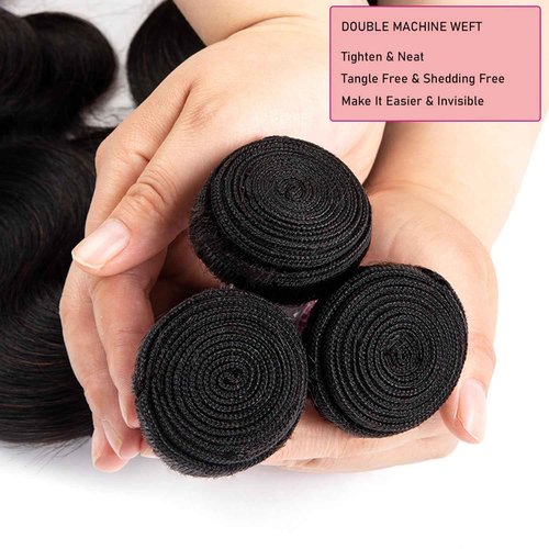 XEILOHO 12A Human Hair Bundle 14 14 14 Inch Body Wave Bundles Human Hair 100% Unprocessed Brazilian Virgin Remy Hair 3 Bundles Real Natural Black Wavy Hair Extensions