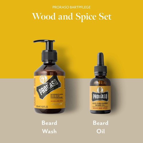 Proraso Beard Care Kit for Men, Beard Wash & Oil with Sandalwood to Tame, Cleanse & Detangle Full, Thick and Coarse Beards, Wood & Spice
