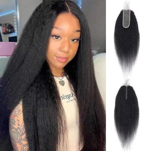 Kinky Straight 2x6 HD Lace Frontal Closure 12A Brazilian Raw Virgin Yaki Kinky Straight Human Hair Closure Natural Hairline Pre Plucked 14 Inch