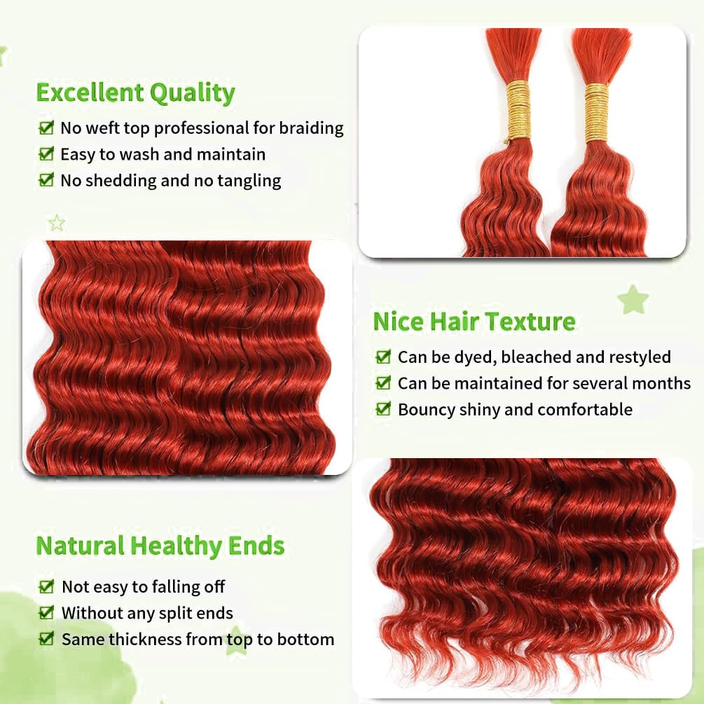 50g Human Braiding Hair Deep Wave 20inch Ombre Braiding Hair 1 Bundles/Pack Curly Bulk Human Hair for Braiding Wet and Wavy No Weft 350 Human Braiding Hair for Micro Braids