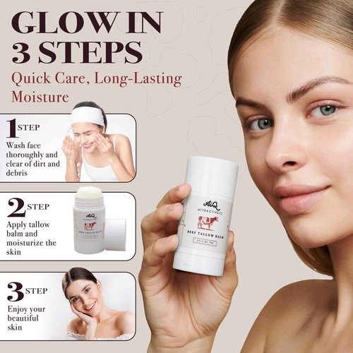 New Zealand Grass Fed Ethically-Sourced Beef Tallow for Skin– Stick with Vitamin E, Raw Honey, Olive Oil – Premium Ingredients & Cruelty-Free Tallow Face Moisturizer, Longevity & Firming - 75g