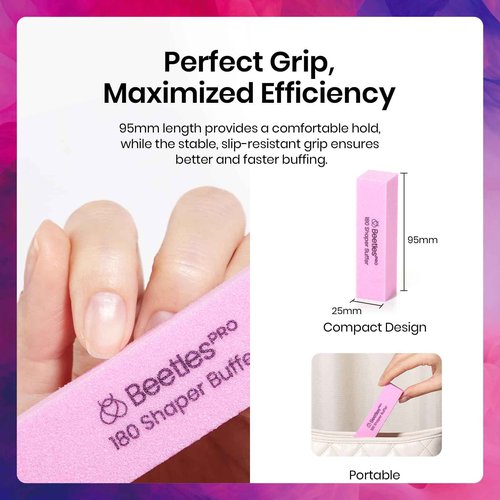 Beetles Pro Nail Buffer Sanding Block 50 Pcs 180 Grit Polisher Buffing File 4 Sides Nail Files Pink Art Pedicure Manicure File for Acrylic Nails and Natural Nails