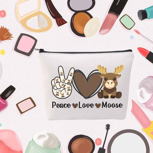 MNIGIU Funny Moose Gift Peace Love Moose Cosmetic Bag Moose Deer Makeup Bag Moose Lover Gift