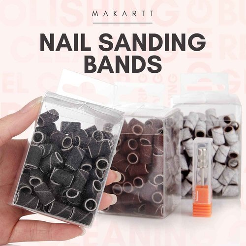 Makartt 5 in 1 Nail Drill Bits, 3/32" Shank Tungsten Carbide Tapered Drill Bits Bundle With 300Pcs Nail Drill Bits Sanding Bands #80#150#240 Grits