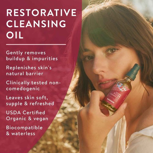 Badger Rose Cleansing Oil & Rose Face Oil - USDA Organic Cleansing & Moisturizing in Glass Bottles