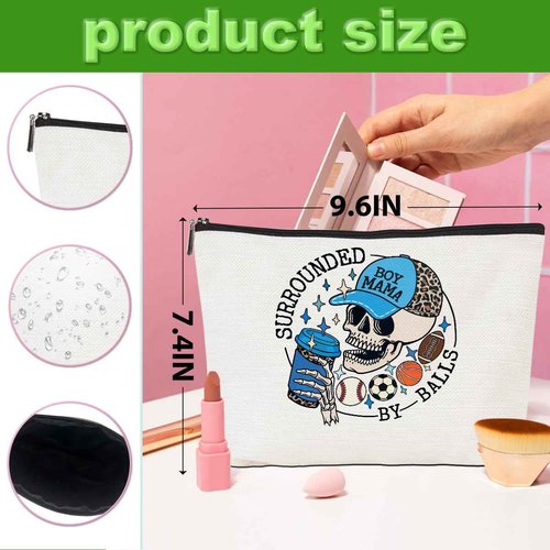 CQM 2pcs Skull Surrounded by Balls Makeup Bags, Baseball Soccer Basketball Football Cosmetic Bag, Sports, Mama, Skeleton, Travel Toiletry Bag for Women