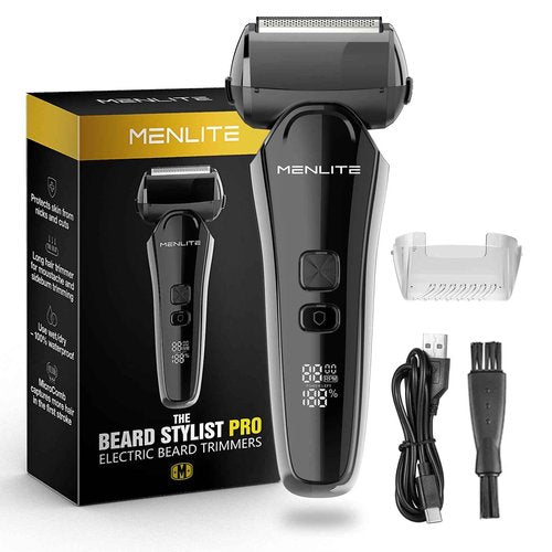MENLITE Electric Shaver for Men,3 Floating Blade Beard Trimmers,Waterproof Foil Shaver,Cordless Rechargeable with Pop Up Sideburns Trimmer,Portable Men’s Travel Facial Hair Groomer