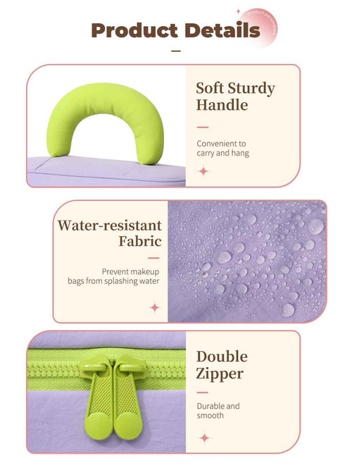 Lalamisi Travel Makeup Bag Cute Cosmetic Bag for Women Large Capacity Makeup Case Organizer Bag Toiletry Bag Portable Waterproof Make Up Bags with Handle and Divider, Purple