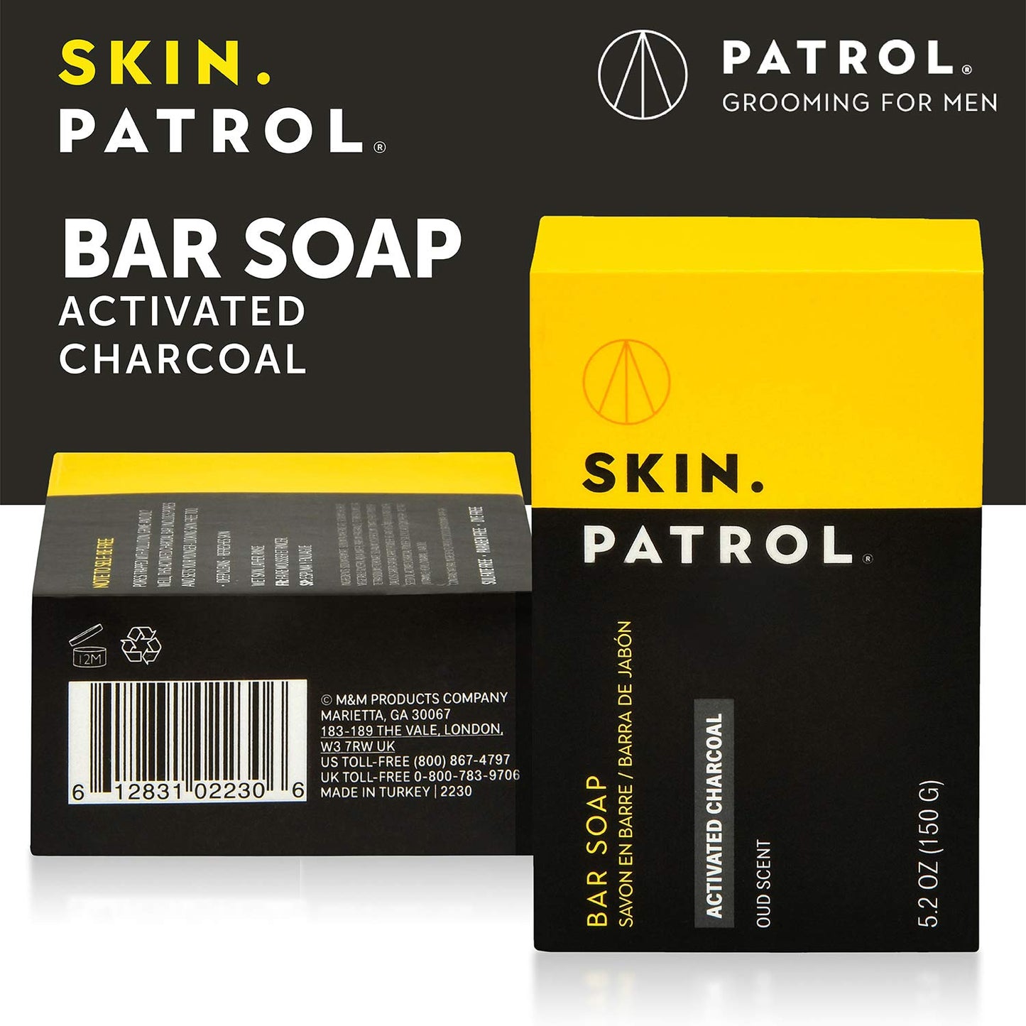 Skin Patrol Activated Charcoal Soap Bar - Sulfate-Free, Paraben-Free, 5.2 Ounce / 150g - Pack of 3