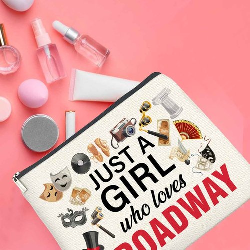 UPNEGE Broadway Gifts Makeup Bag Theater Gifts for Women Performer Cosmetic Bag Drama Gifts Just a Girl Who Loves Broadway Zipper Makeup Pouch, polychrome