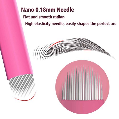 50Pcs Professional Nano Microlading Needles U Shape Microblades 0.18mm Diameter Disposable Manual Eyebrow Tattoo Blades for Hair Strokes Permanent Makeup Supplies Microblading Kits (18 U)