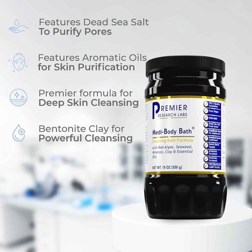 Premier Research Labs Medi-Body Bath - Bath Salts, Dead Sea Salts for Soaking, Bathing, Relaxing Bath Soak Enriched with Minerals & Botanicals to Remove Toxins - 19 oz