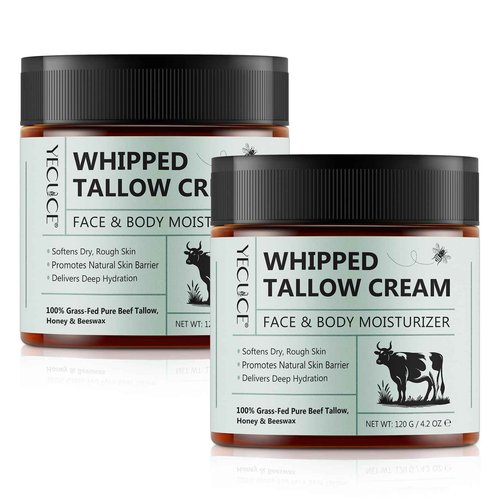 2 Pack Beef Tallow for Skin, Tallow and Honey Balm, All Natural Moisturizer Hydrates and Nourishes the Skin, Deeply Moisturizing for Face & Body, Organic Grass Fed Whipped Beef Tallow & Honey Beeswax