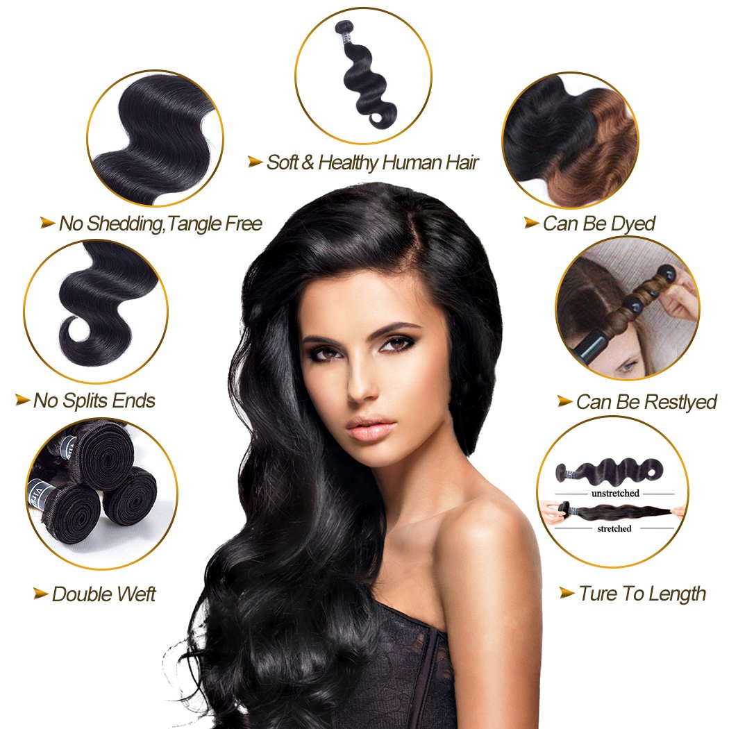 Amella Hair Virgin Hair Bundles Human Hair Body Wave Bundles Brazilian Virgin Body Wave Weft 3 Bundles(12 12 12inch) 100% Unprocessed Brazilian Body Wave Human Hair Weave for Women