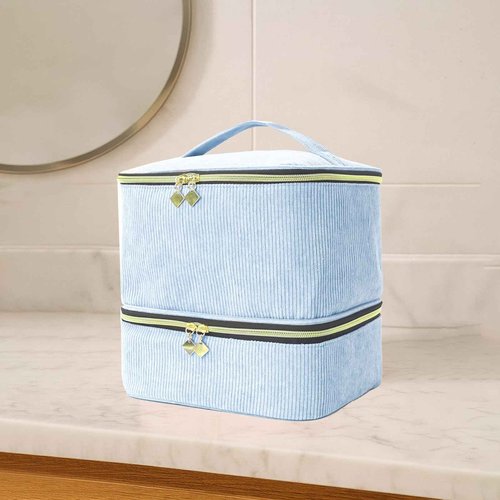Apxouans Nail Polish Organizer Bag Nail Kit Organizer Holds 30 Bottles and 1 Nail Lamp Double-layer Nail Polish Carrying Case Nail Art Tote Bag Blue