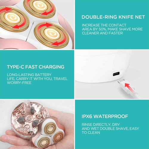 VOGOE Electric Shaver for Women 3D Floating Blade Rotary Razor Hair Remover for Arms, Legs and Underarms Rechargeable Portable and Safe Wet and Dry Use ES300