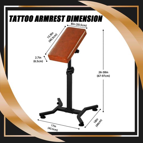 POARMEEY Tattoo Arm Rest Stand for Artists Tattoo Armrest with Brown Soft Pillow Reinforced Iron and Adjustable Height Angle