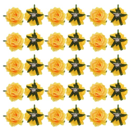 MECCANIXITY 30 Pcs Rose Flower Hair Clips 4 Inch Flower Hair Pins Flower Brooch for Women Hair Accessories Yellow