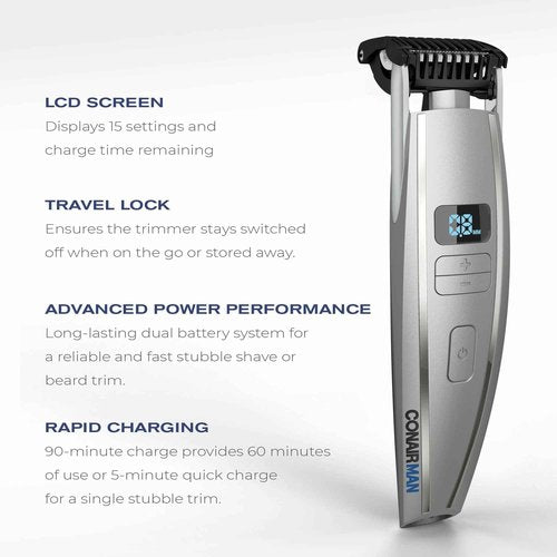 ConairMAN Beard Trimmer for Men, for Face and Mustache, Wet/Dry Beard and Stubble Trimmer, Flex Contouring Head with 15 Precise Settings and Premium