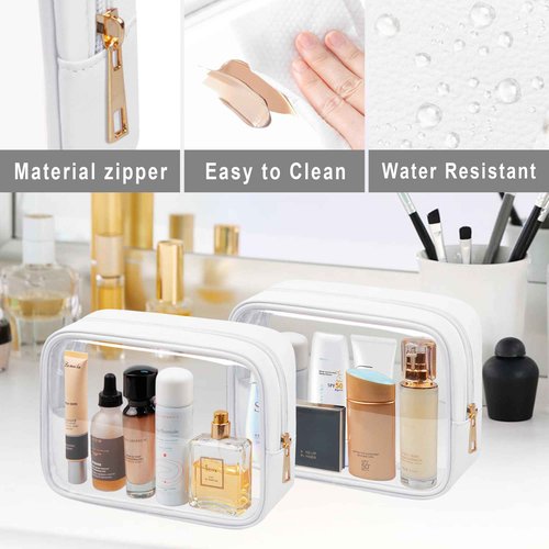 Ebbniur TSA Toiletry Bag Clear Makeup Bag Travel Essentials Cosmetic Bag for Men and Women White 2Pcs