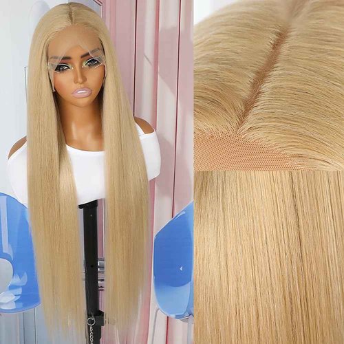 QD-Tizer Ash Blonde Synthetic Hair Wigs Long Straight Hair Mixed Platinum Blonde Color Natural HairLine Heat Resistant Fiber Hair Wigs for Fashion Women 32Inch