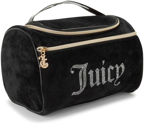 Juicy Couture Black Makeup Bag Cosmetics Organizer Travel Essentials Hanging Duffel Velour Rhinestones