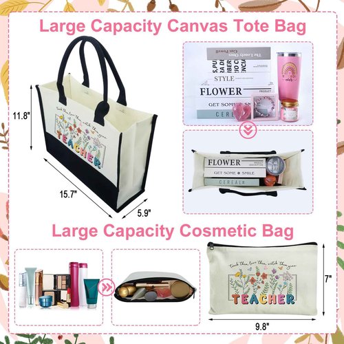 IANFEPH Teacher Appreciation Gifts Teacher Gifts Basket from Student End of Year Thank You Canvas Tote Bag for Women Teachers Retirement Birthday Back to School Christmas Gift Thanksgiving Supplies