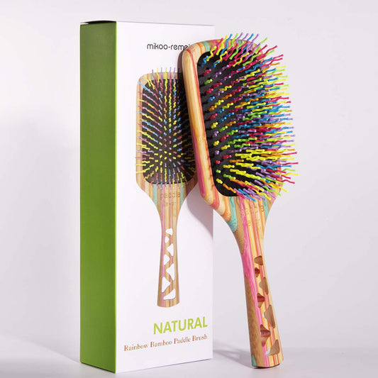 Bamboo Hair Brush, Girls Hair Brush, Rainbow Bamboo Paddle Hair Brushes for Women, Men and Kids, Health and Massage Scalp Brush Everyday Brush(Large)