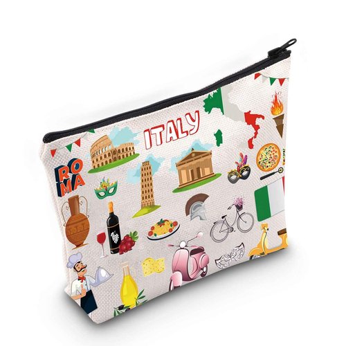 LEVLO Italy Travel Pouch Bag Rome Souvenir Gift Pisa Tower Colosseum Venice Carnival Zipper Pouch Bag Italy Trip Gift (Italy)