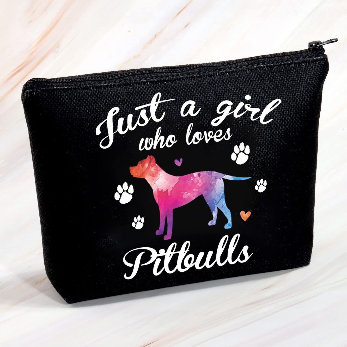 MBMSO Pitbull Gifts Makeup Bag Just a Girl Who Loves Pitbulls Cosmetic Bag Pitbull Lovers Owner Gifts Travel Bag Zipper Pouch(Pitbull bag-black)