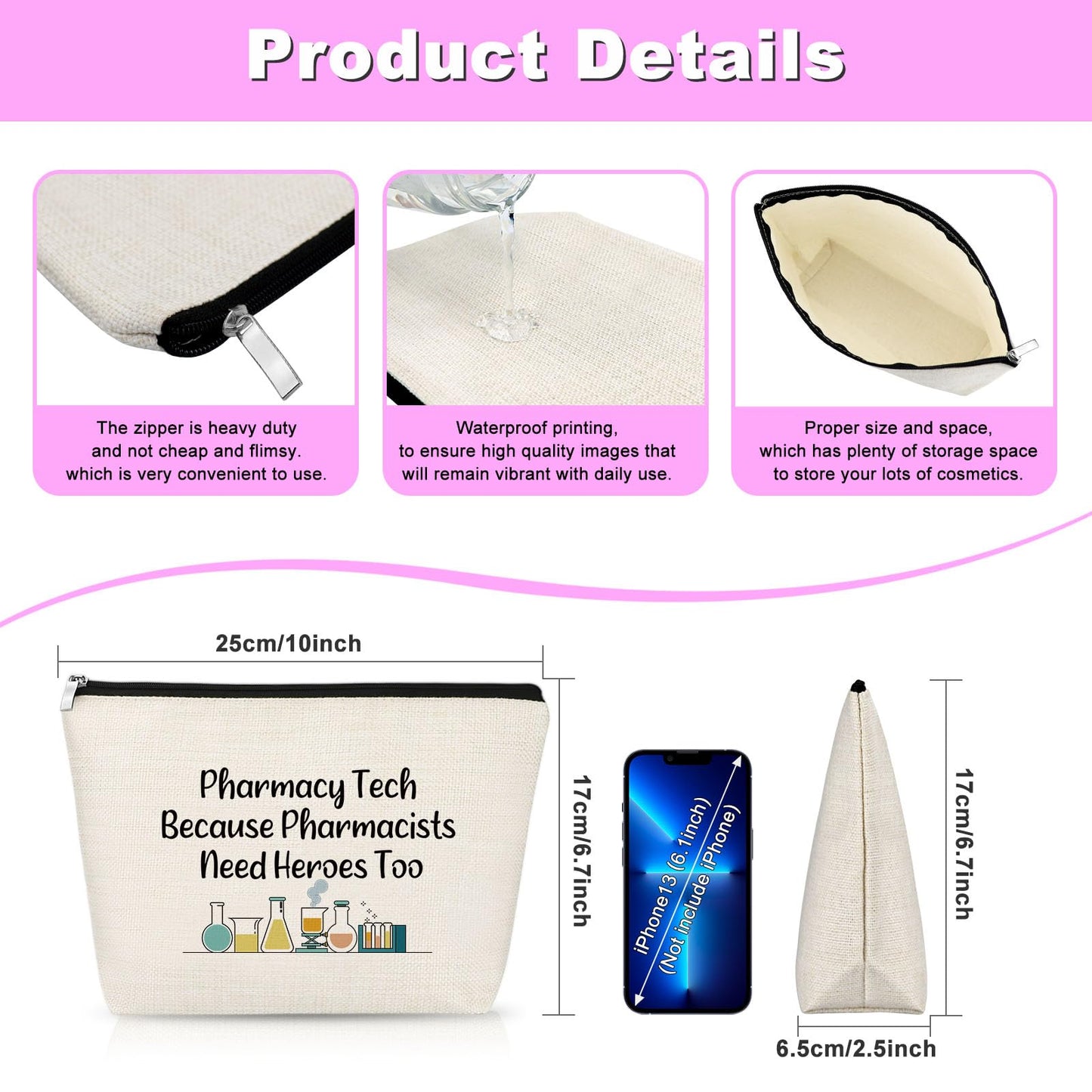 Pharmacy Technician Gifts Pharmacist Gifts for Women Makeup Bag Medical School Graduation Birthday Gift for Nurse Pharmacy Student Rx Cosmetic Bags Thank You Christmas Gift for Pharmacist Travel Pouch