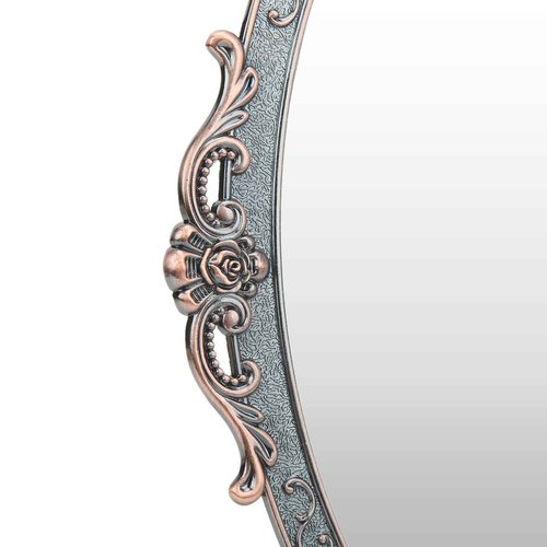 HEEPDD Vintage Rose Embossed Oval Cosmetic Mirror with Stand, Copper, 11x7.9 Inch, for Home Bedroom Bathroom