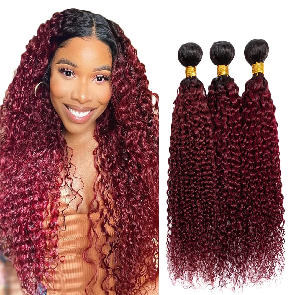 Red Bundles Human Hair Burgundy Curly Human Hair Bundles Unprocessed Peruvian Virgin Remy Hair 3 Bundles 14 16 18 Inch 1b99j Kinky Curly Bundles Double Weft Hair Extensions Ombre Red Curly Bundles