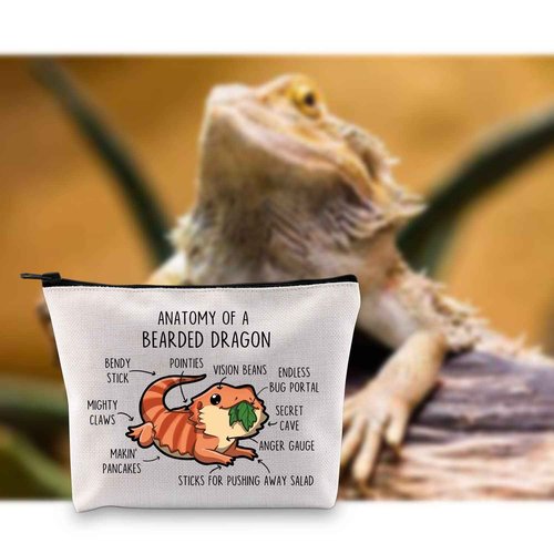 G2TUP Bearded Dragon Lover Gift Anatomy Of A Bearded Dragon Makeup Bag Bearded Dragon Mom Cosmetic Bag Bearded Dragon owner Gift Zipper Travel Bag (Anatomy Of A Bearded Dragon White Bag)