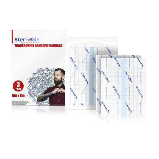 Tattoo Bandage Aftercare Healing Wrap, 3 Individually Packed 6” x 8”, Transparent Sanitary Film Flexible and Breathable Adhesive Waterproof Dressing Tape for Second Skin Derm Protection and Recovery…