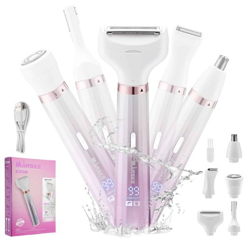 Electric Shavers Razors for Women, 5 in 1 Bikini Trimmer for Women, Wet/Dry Womens Electric Shaver Razor, Face Shaver for Face Nose Eyebrow Arms Armpit Legs Pubic Area, Facial Hair Removal