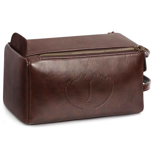 BagUrshion Personalized Toiletry Bag for Men,Initial Mens Toiletry Bags for Traveling,Men Travel Toiletries Bag,PU Leather Shaving Bag for Toiletries Accessories kit,Dark Brown J