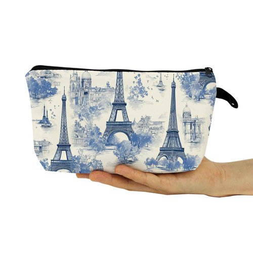 YULUENZE Eiffel Tower Makeup Bag - Cute Small Vintage Organizer Bag with Zipper - Paris Eiffel Tower Print Cosmetic Bag - Birthday Gifts for Women & Friends