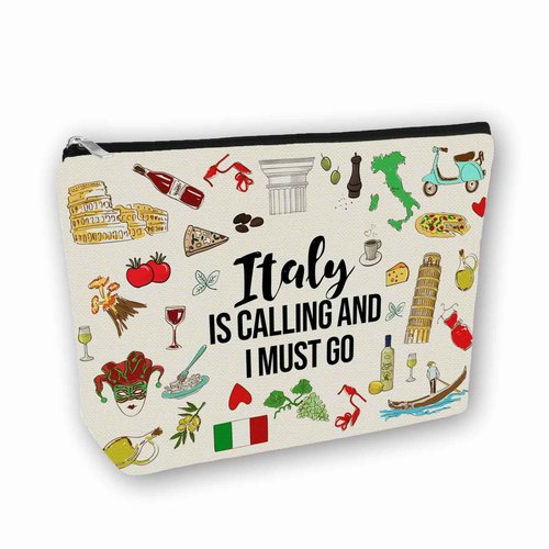 Girlly Italy Travel Essentials Gift: Small Makeup Bag Italy Is Calling And I Must Go For Teen Girl & Women Travellers.Ideal Trip Gift Cosmetic Bag For Travel, Birthdays, & Christmas