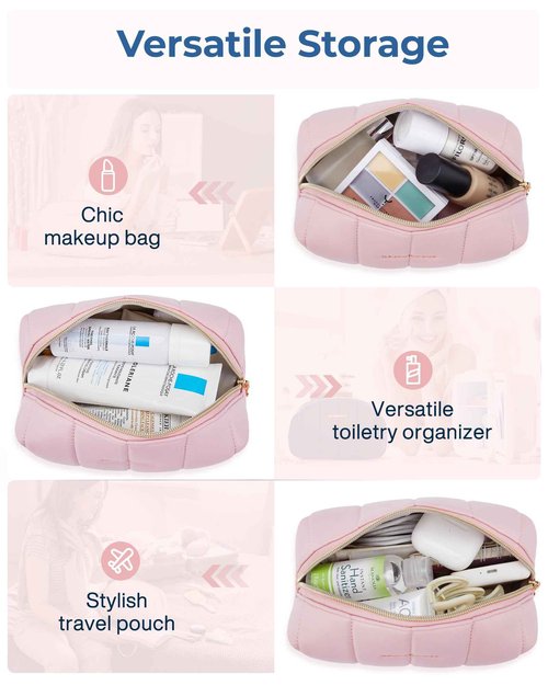 BAGSMART Small Makeup Bag PU Leather Travel Makeup Bag Organizer Makeup Pouch, Portable Cosmetic Bags for Women, Cute Make Up Bag for Travel Size Toiletries Accessories Brushes (Purple)