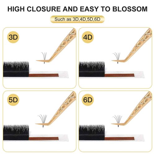 FEITA Eyelash Extension Tweezer Set Gold Lash Applicator Tool - Precision Lashes Diamond Grip Tweezers for 2D-6D Volume & Individual Eyelashes Extensions Supplies (6Pcs)