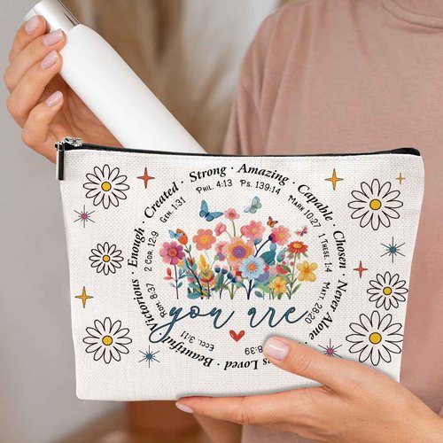 Inspirational Christian Gifts Cosmetic Bag Bible Verse Makeup Bag Motivational Religious Gifts for Women Friends Mom Daughter Birthday Appreciation Gifts Makeup Pouch Mothers Day Christmas Graduation