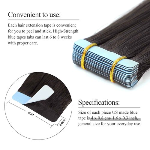 JESSBO Tape in Hair Extensions Human Hair Straight Natural Black 100% Remy Human Hair 18 inch 20pcs 50g/pack Seamless Skin Weft Tape in Extensions for Women (18 Inch #1B Natural Black)