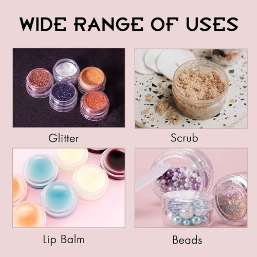 100 Count 3 Gram Sample Containers, Clear Lip Balm Containers with Lids, Small Plastic Sample Jars with 8 Mini Spoons, 100pcs Labels (Clear Lid)