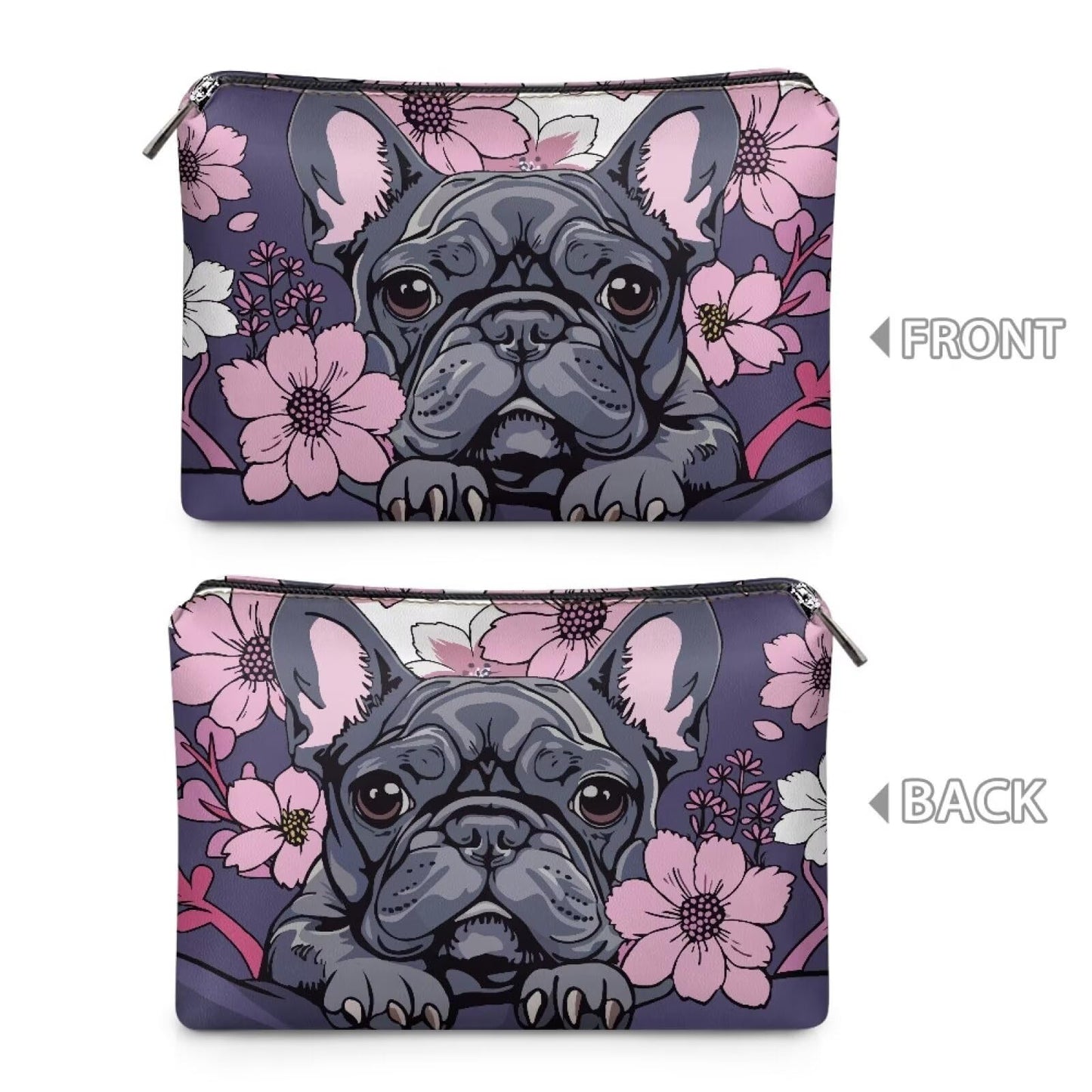 ELEDIZI Pug Makeup Bag Travel Toiletry Bag for Women Carry On Zippered Travel Makeup Brush Holder Pu Leather Cosmetic Pouch for Purse Portable Travel Size Storage Bag for Skincare Accessories