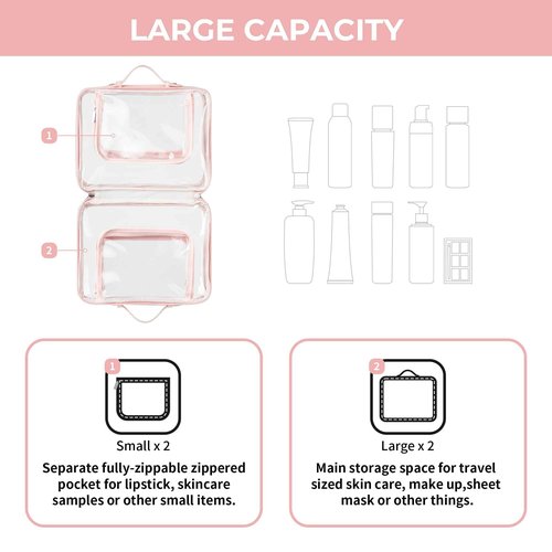 GRANNY SAYS TSA Approved Toiletry Bag, Clear Makeup Bag, Travel Toiletry Bag for Women, Leather Travel Cosmetic Bag, Portable PVC Waterproof Bag, Large Makeup Organizer, Pink