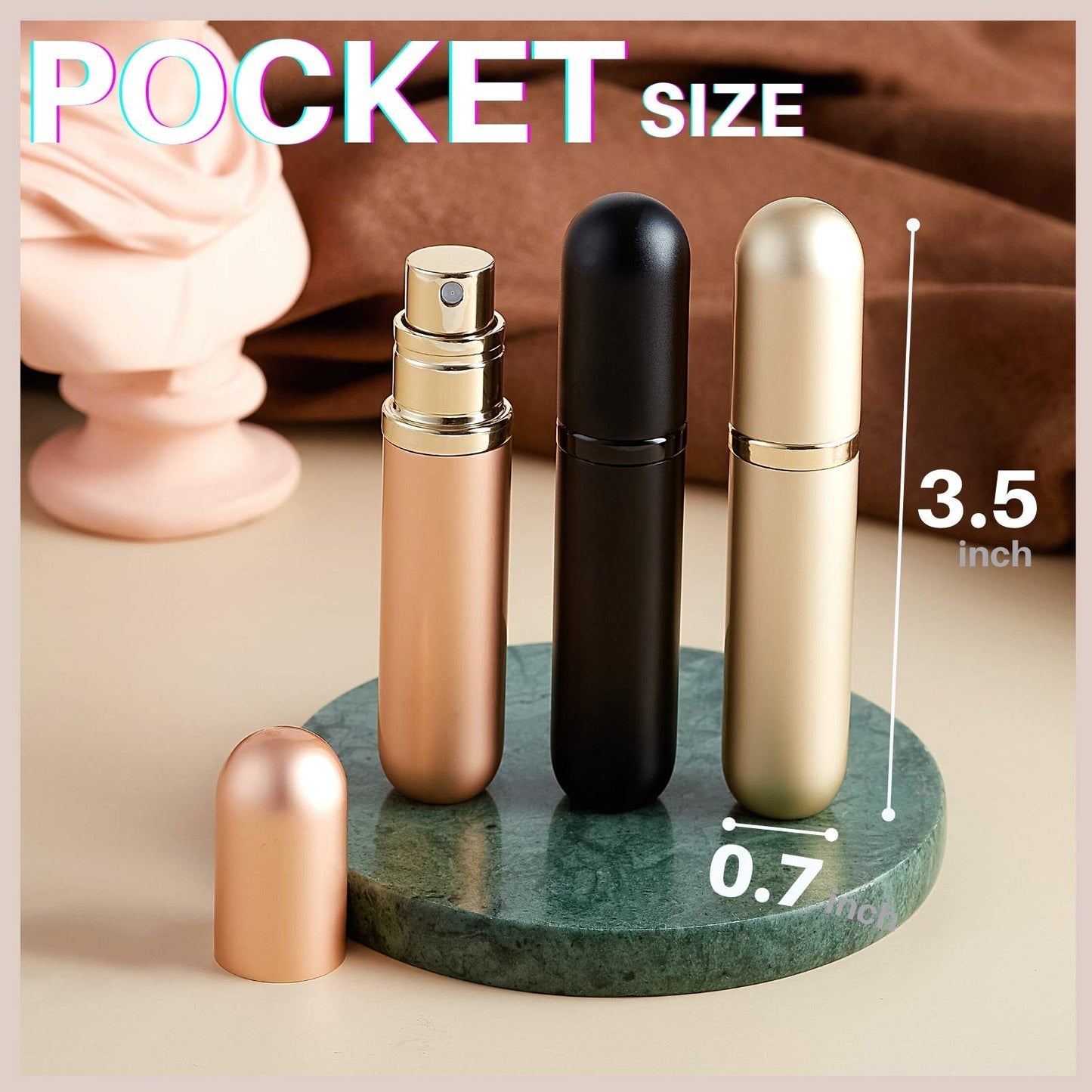 UULANFA Portable Mini Refillable Perfume Atomizer Bottle Empty Pocket Size Cologne Sprayer for Travel 5ml (Y-Champagne Gold)