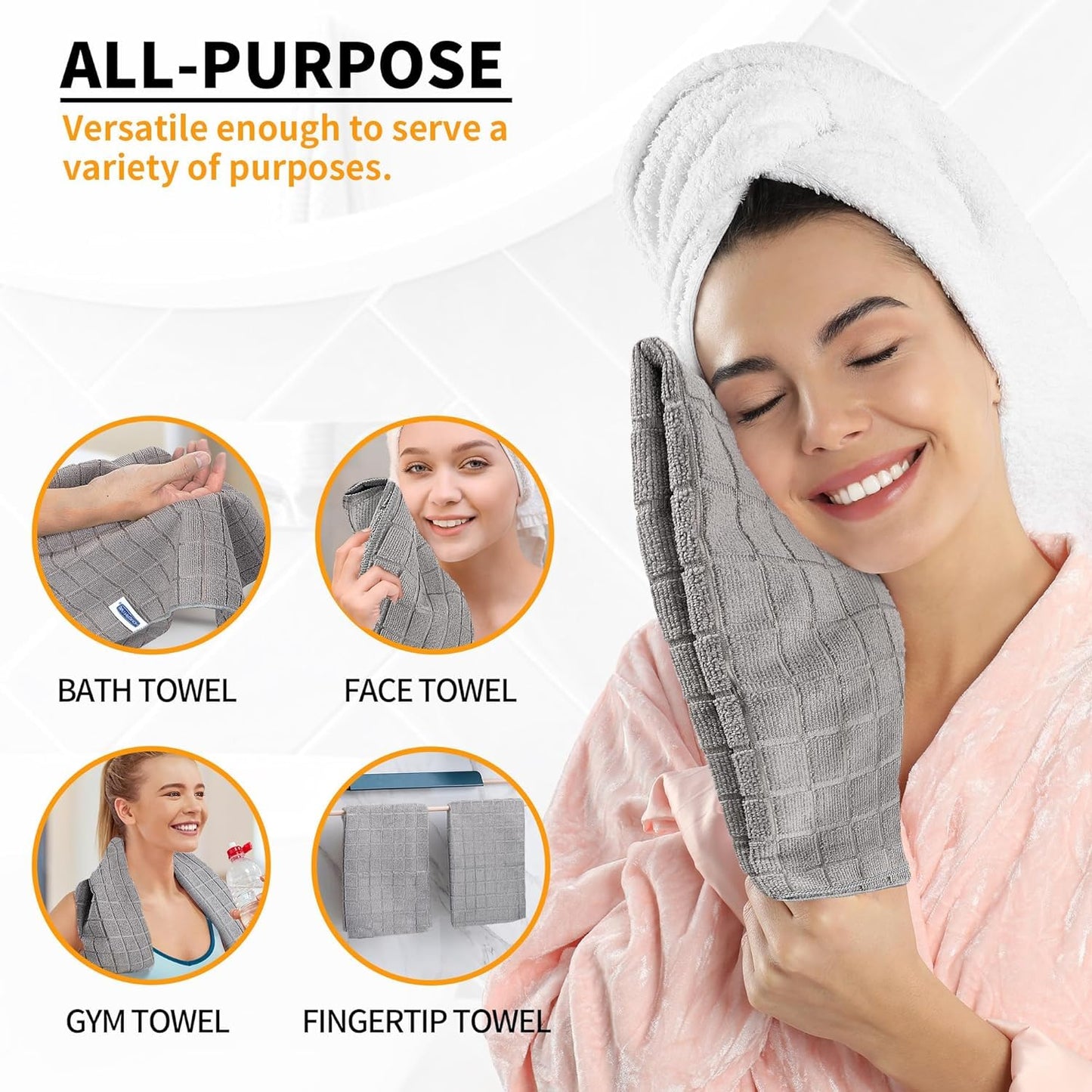 HOMERHYME Microfiber Hand Bath Towels, 120 Pack 25''*15'' Grey Bathroom Hand Towels, All-Purpose Quick Dry Lint Free Soft Absorbent Checkered Washcloth Fingertip Towels Bulk for Travel Gym Hotel