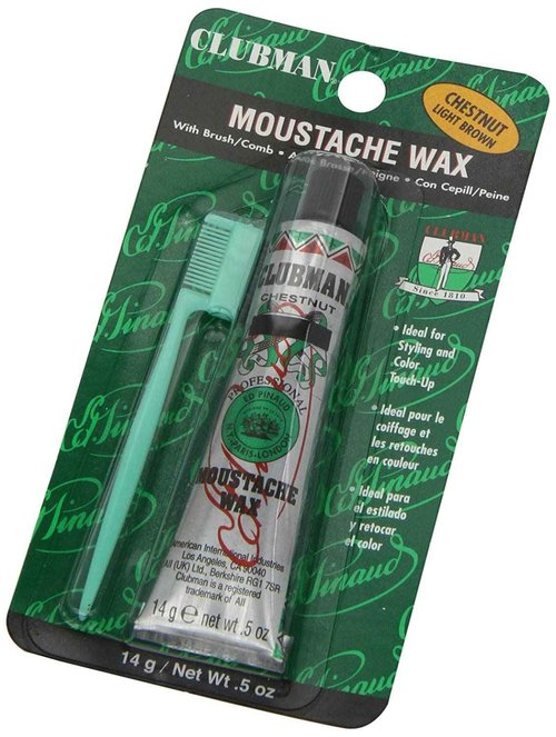 Clubman Pinaud Moustache Wax in Chestnut, Strong Hold, Natural Color Blend for Styling Beards, Sideburns, and Eyebrows 0.50 Fl Oz (Pack of 6)